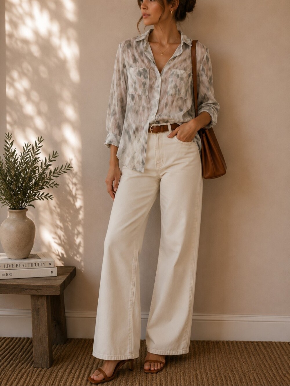 Anthropologie Cloth & Stone Watercolor Printed Long Sleeve Button Down Top